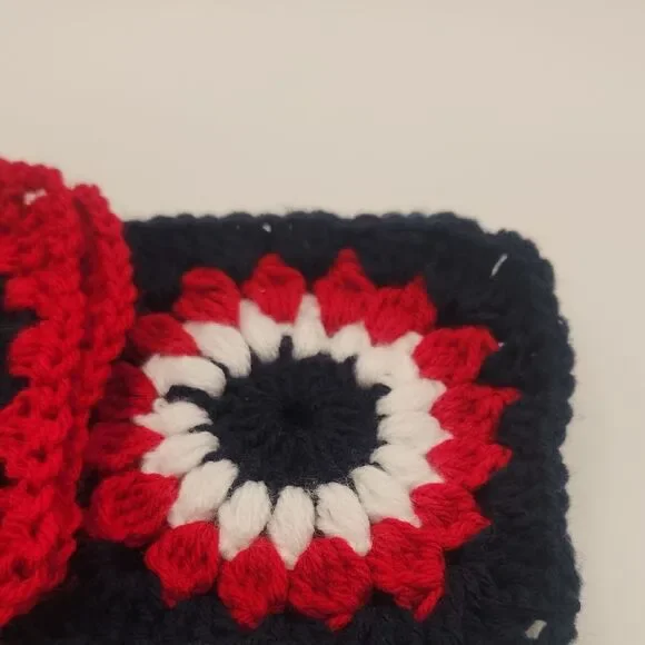 Handmade Crochet Red, White & Blue Acrylic Granny Square Patriotic Coasters - Picture 7 of 7